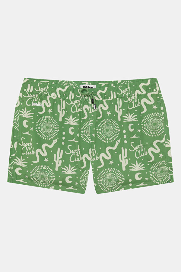 Green Patterned Elastic Men's Swimsuit