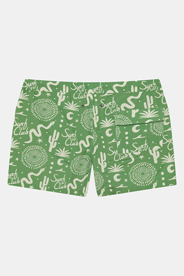 Green Patterned Elastic Men's Swimsuit 2