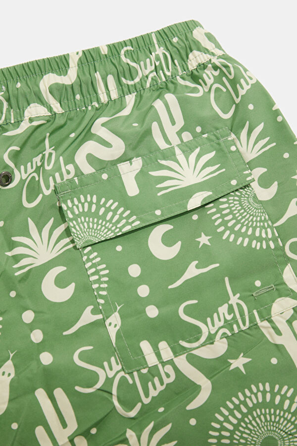 Green Patterned Elastic Men's Swimsuit 5