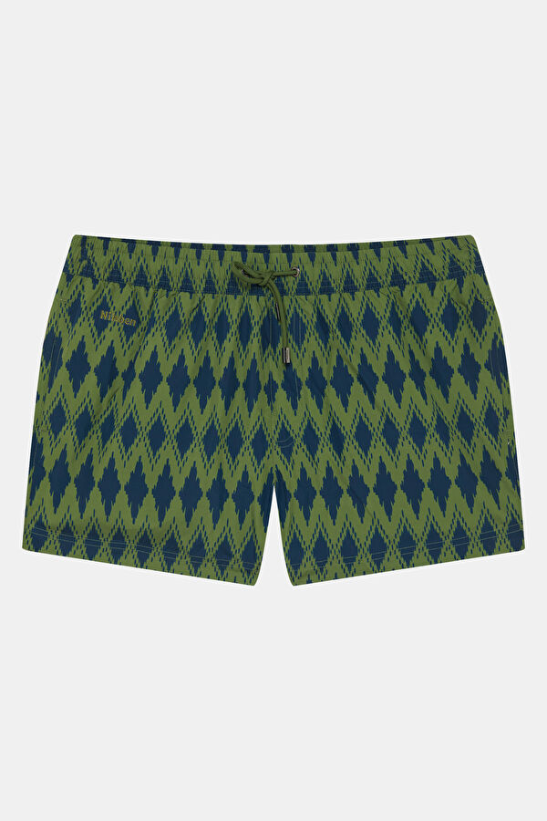 Dark Green Patterned Elastic Men's Swimsuit