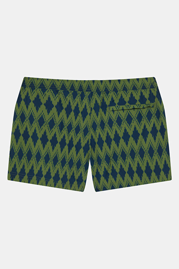 Dark Green Patterned Elastic Men's Swimsuit 2