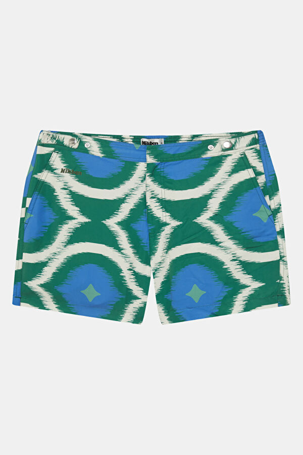 Blue Patterned Elastic Men's Swimsuit