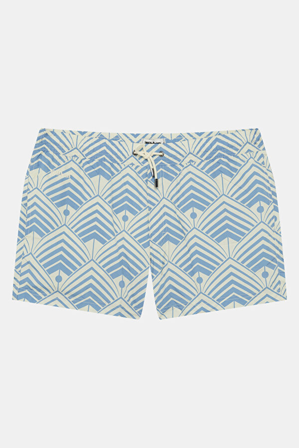 Blue Patterned Elastic Men's Swimsuit