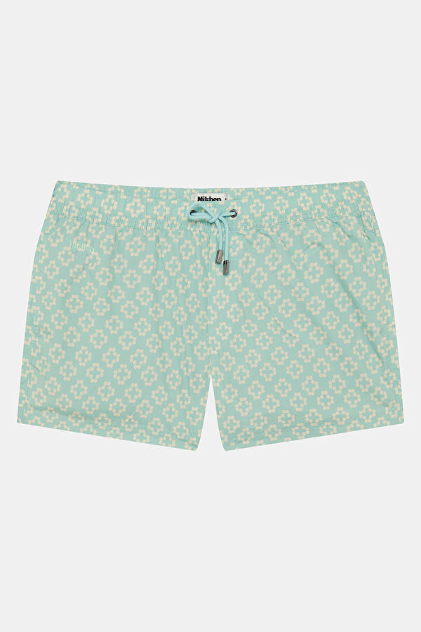 Light Blue Patterned Elastic Men's Swimsuit