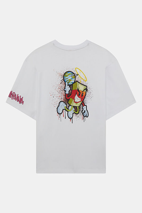Relax Fit White Crew Neck Printed Men's T-Shirt 2