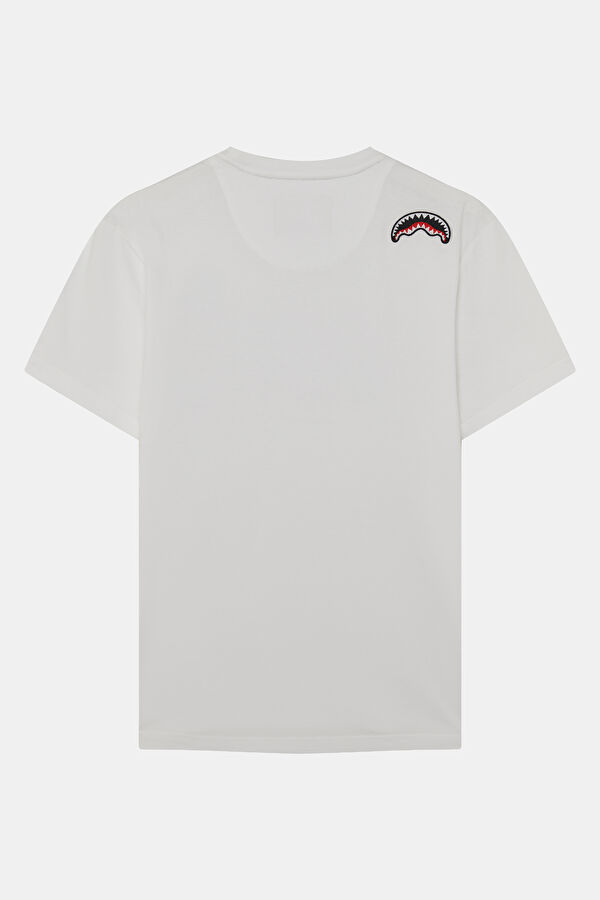 Relax Kalıp Beyaz Bisiklet Yaka Baskılı Erkek T-Shirt 2