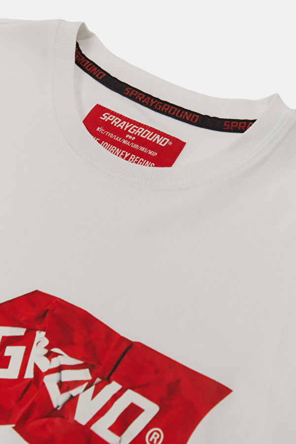 Relax Kalıp Beyaz Bisiklet Yaka Baskılı Erkek T-Shirt 3