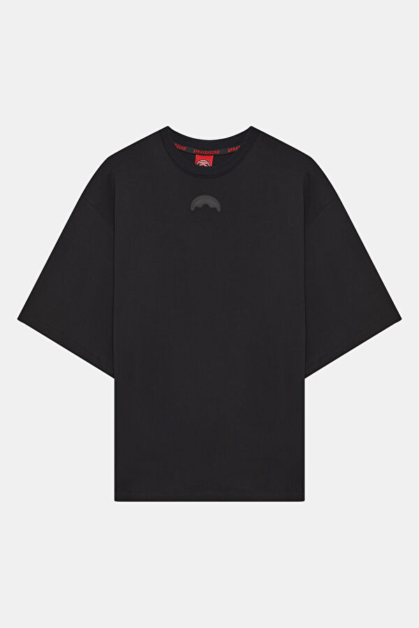 Relax Kalıp Siyah Bisiklet Yaka Baskılı Erkek T-Shirt