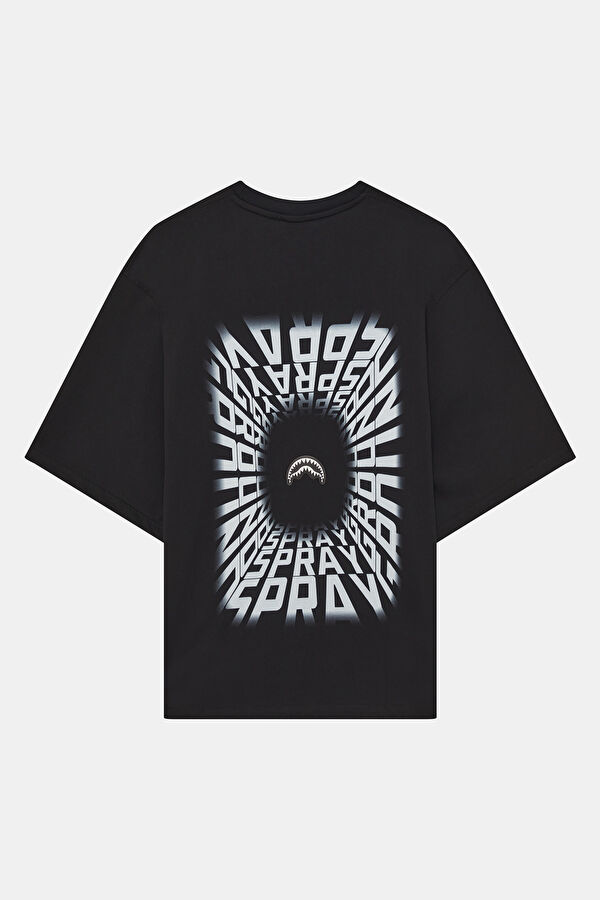 Relax Kalıp Siyah Bisiklet Yaka Baskılı Erkek T-Shirt 2