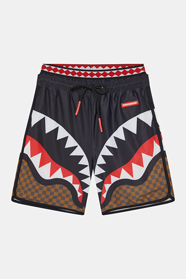Men's Swimsuit with Black Pattern and Elastic Waistband