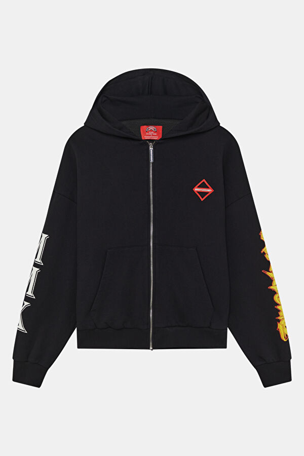 Siyah Relax Kalıp Kapuşonlu Erkek Sweatshirt