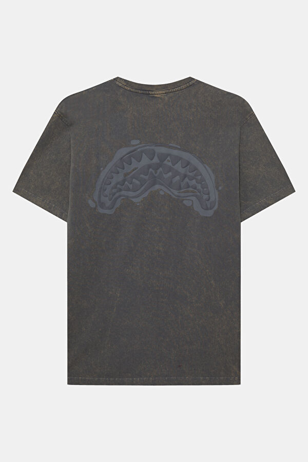 Relax Kalıp Gri Bisiklet Yaka Baskılı Erkek T-Shirt 2