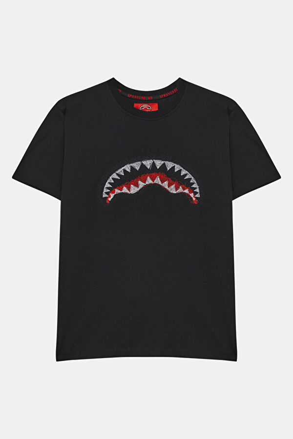 Relaxed Fit Men's Black Crew Neck T-Shirt with Print