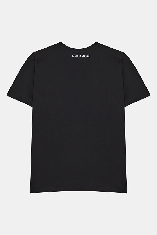 Relaxed Fit Men's Black Crew Neck T-Shirt with Print 2