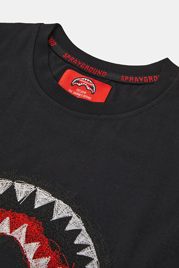 Relaxed Fit Men's Black Crew Neck T-Shirt with Print 3
