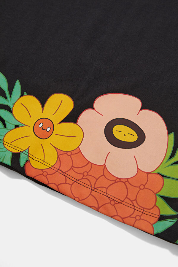 Relaxed Fit Black Crew Neck Printed Men's T-Shirt 6