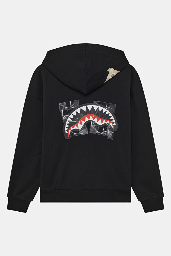 Siyah Relax Kalıp Kapuşonlu Erkek Sweatshirt 2