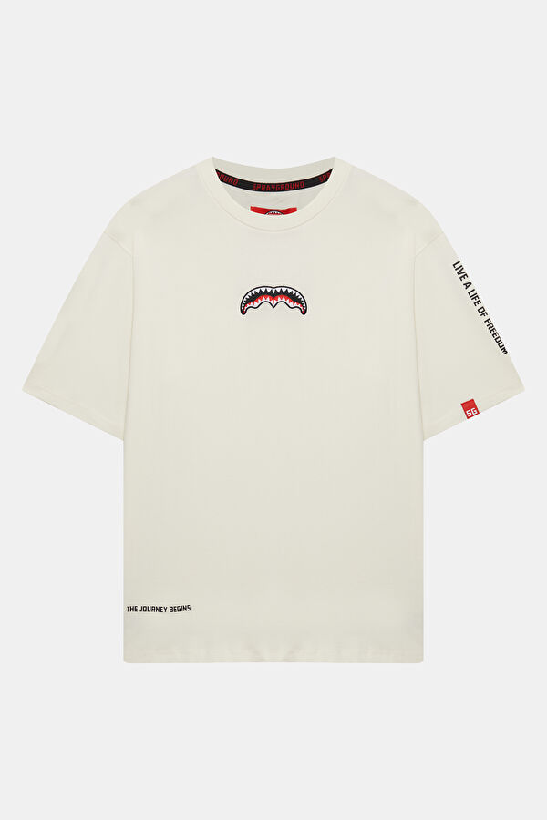 Relaxed Fit Cream Crew Neck Printed Men's T-Shirt