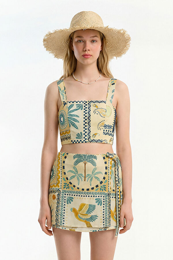 Multicolored Patterned Strappy Women's Blouse