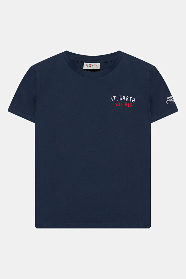 Lacivert Bisiklet Yaka Baskılı Çocuk T-Shirt