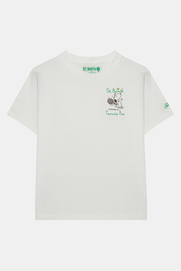 Children's White Crew Neck T-Shirt with Print