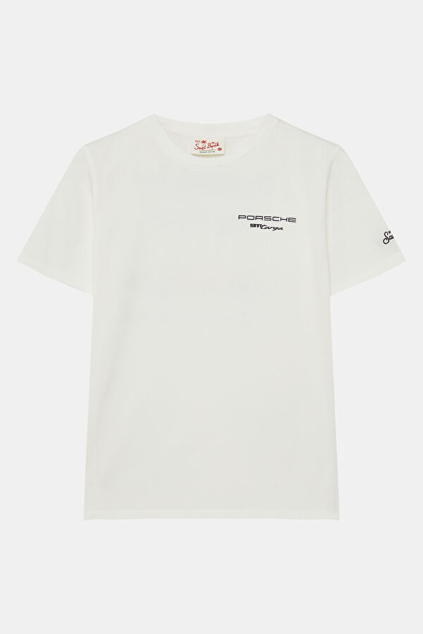 Beyaz Bisiklet Yaka Baskılı Çocuk T-Shirt