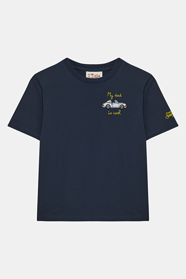 Lacivert Bisiklet Yaka Baskılı Çocuk T-Shirt