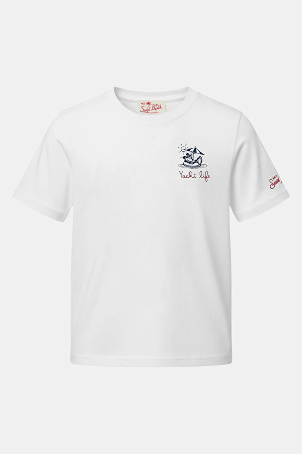 Beyaz Bisiklet Yaka Baskılı Çocuk T-Shirt