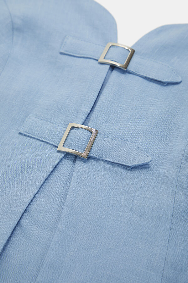 Blue Strappy Linen Women's Blouse 4
