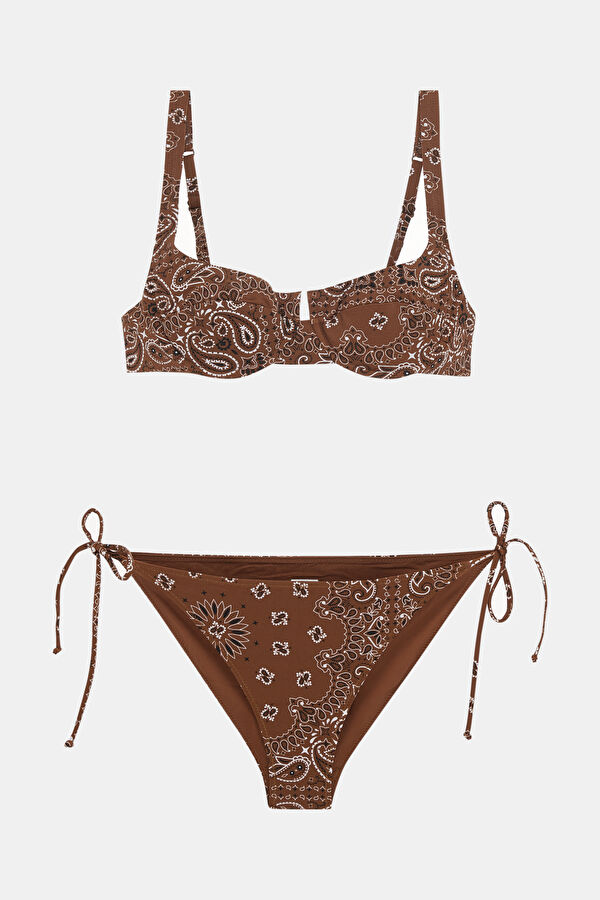 Kahve Desenli Bağlamalı Kadın Bikini
