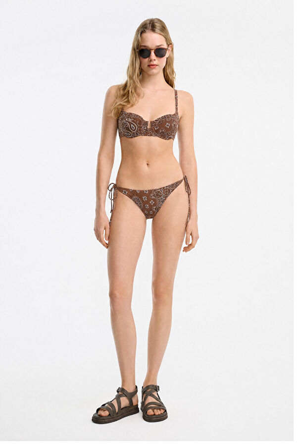 Brown Patterned Tie-Up Women's Bikini 3