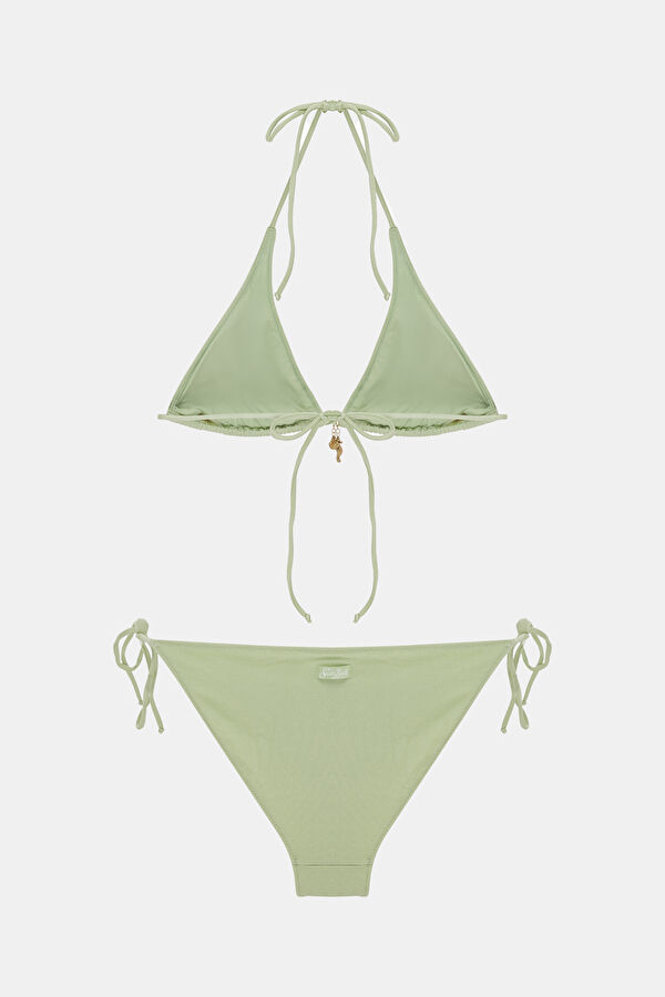 Su Yeşili Desenli Bağlamalı Kadın Bikini 2