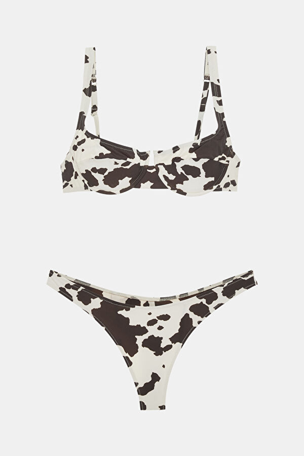 Kahve Desenli Bağlamalı Kadın Bikini