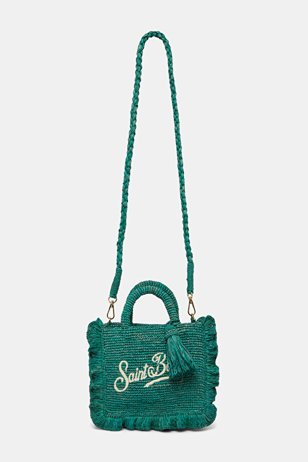 Raffia Ruffled Mini Turquoise Patterned Bag