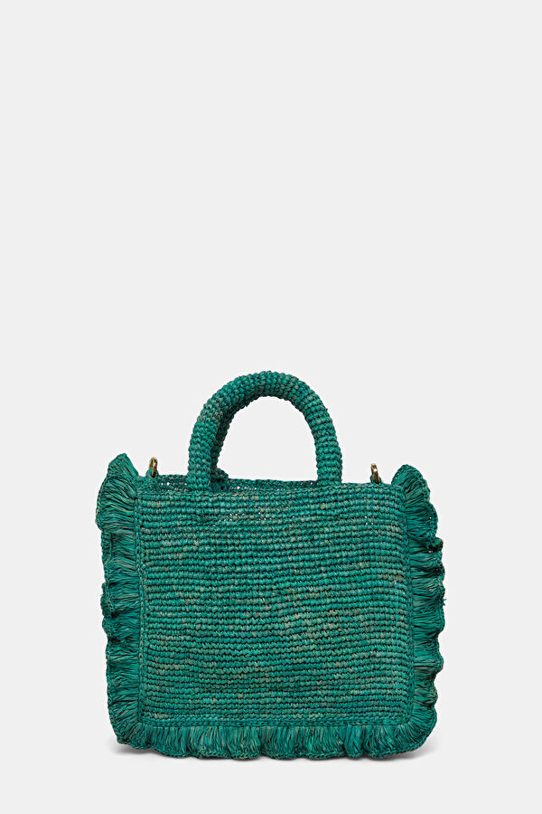 Raffia Ruffled Mini Turquoise Patterned Bag 4