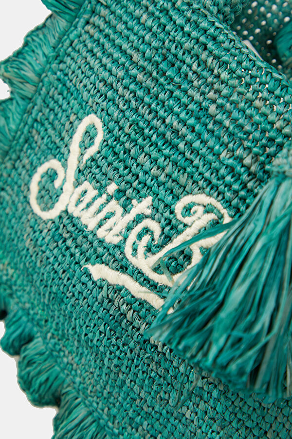 Raffia Ruffled Mini Turquoise Patterned Bag 5