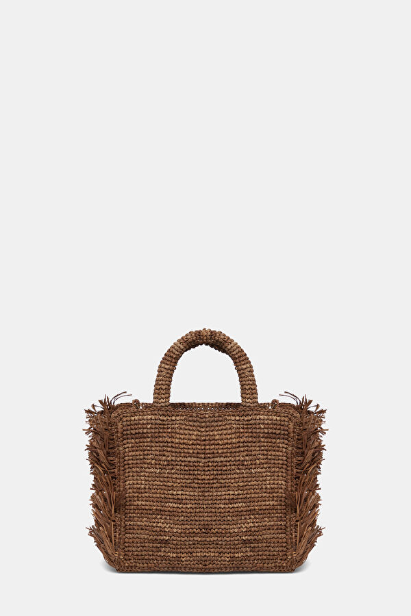 Vanity Mini Raffia Fringes Kahve Desenli Çanta 4