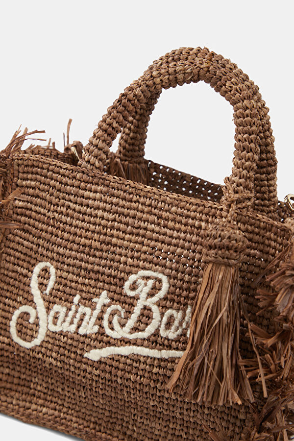 Vanity Mini Raffia Fringes Kahve Desenli Çanta 5