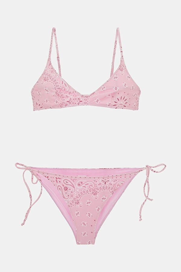 Pink Patterned Tie-Up Bikini