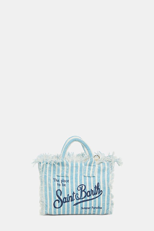 Vanity Mini Linen Light Blue Patterned Bag