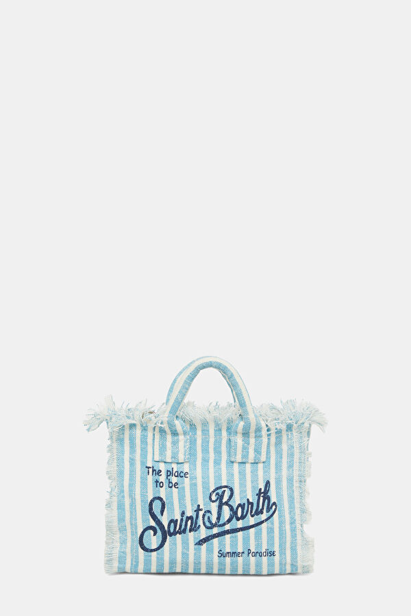 Vanity Mini Linen Light Blue Patterned Bag 4