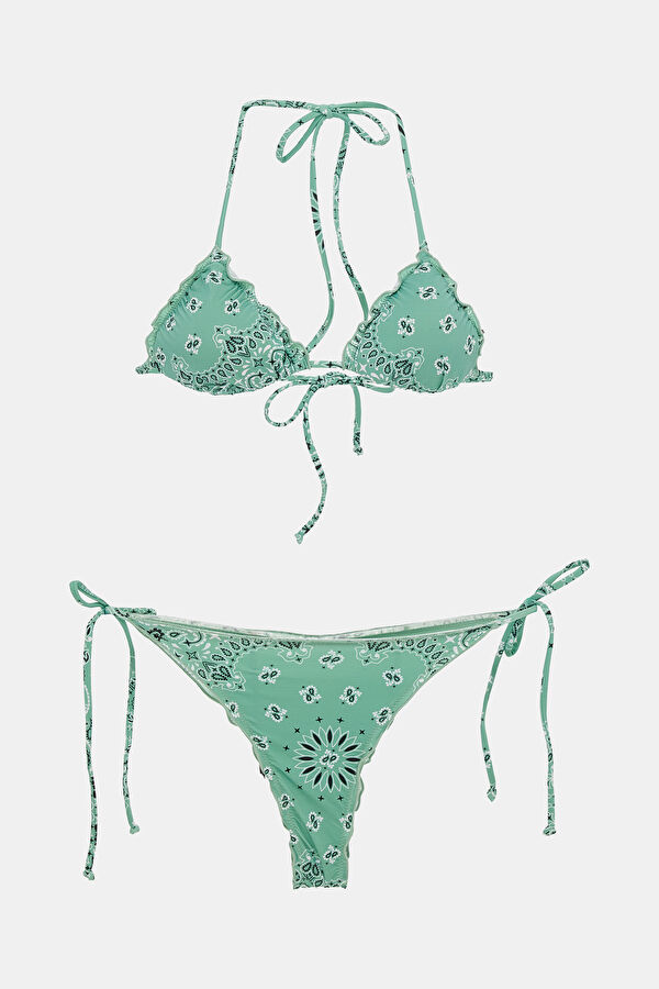 Yeşil Desenli Bağlamalı Bikini