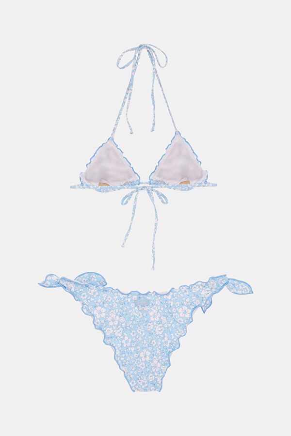 Light Turquoise Patterned Tie-Up Women's Bikini 2