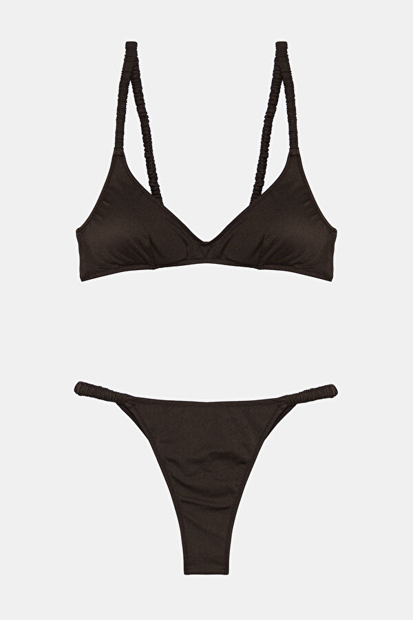 Kahve Desenli Bağlamalı Kadın Bikini