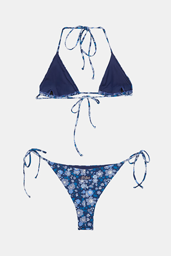 Navy Blue Patterned Lace-Up Women's Bikini 2