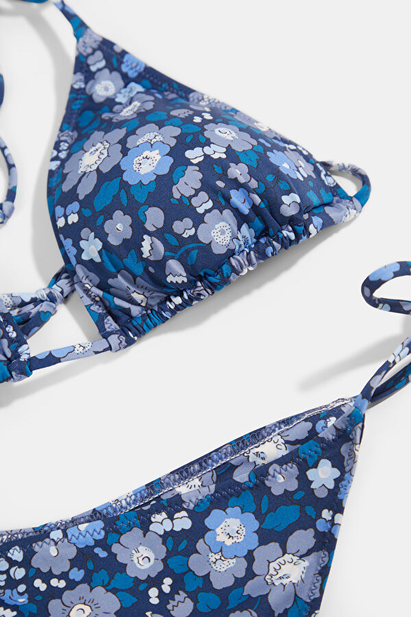Navy Blue Patterned Lace-Up Women's Bikini 4