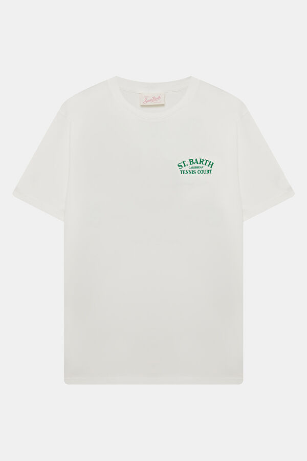 Beyaz Bisiklet Yaka Desenli Kadın T-Shirt