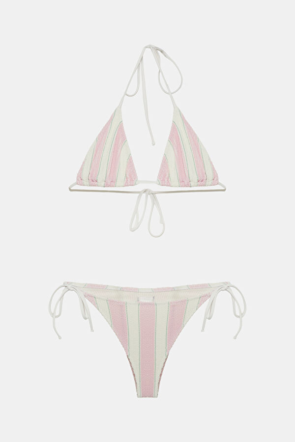 Pink Patterned Lace-Up Women's Bikini