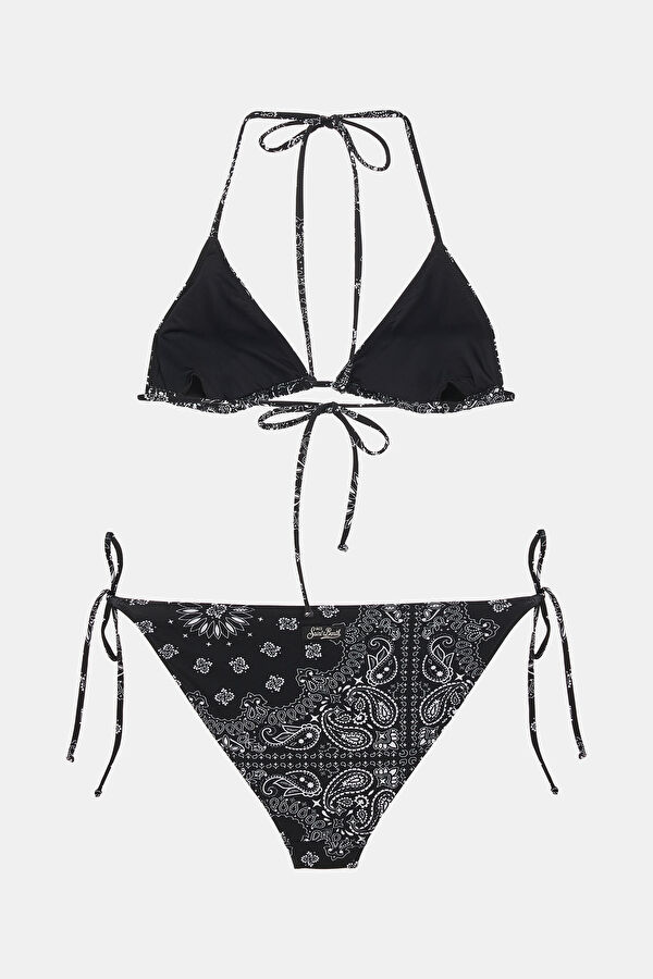 Siyah Desenli Bağcıklı Kadın Bikini 2