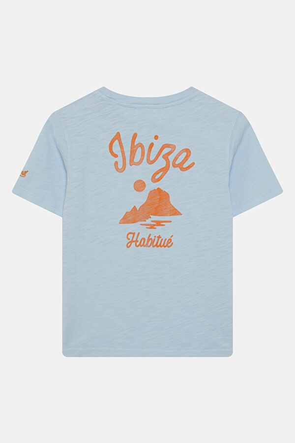 Açık Mavi Bisiklet Yaka Baskılı Çocuk T-Shirt 2